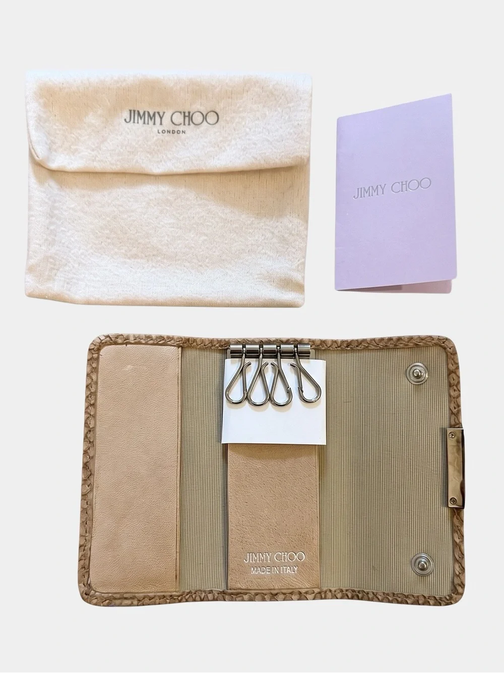 Jimmy Choo Star Studded Snake Embossed Key Holder w/ Box & Dust Bag New